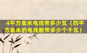 4平方毫米电线带多少瓦（四平方毫米的电线能带多少个千瓦）