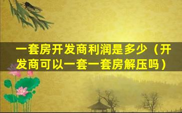 一套房开发商利润是多少（开发商可以一套一套房解压吗）