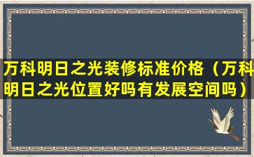 万科明日之光装修标准价格（万科明日之光位置好吗有发展空间吗）