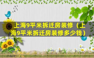 上海9平米拆迁房装修（上海9平米拆迁房装修多少钱）