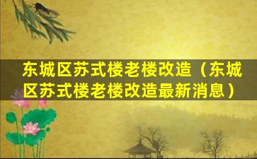 东城区苏式楼老楼改造（东城区苏式楼老楼改造最新消息）