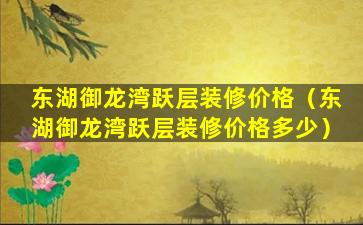 东湖御龙湾跃层装修价格（东湖御龙湾跃层装修价格多少）