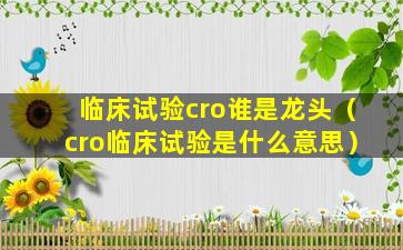 临床试验cro谁是龙头（cro临床试验是什么意思）