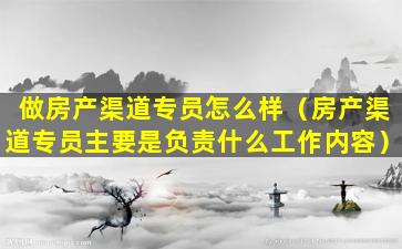 做房产渠道专员怎么样（房产渠道专员主要是负责什么工作内容）