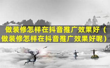 做装修怎样在抖音推广效果好（做装修怎样在抖音推广效果好呢）