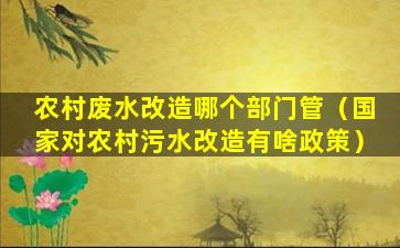 农村废水改造哪个部门管（国家对农村污水改造有啥政策）