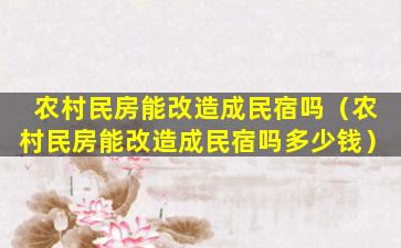 农村民房能改造成民宿吗（农村民房能改造成民宿吗多少钱）