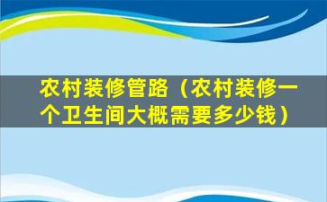 农村装修管路（农村装修一个卫生间大概需要多少钱）