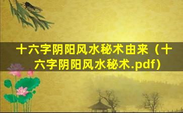 十六字阴阳风水秘术由来（十六字阴阳风水秘术.pdf）