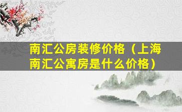 南汇公房装修价格（上海南汇公寓房是什么价格）