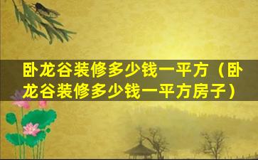 卧龙谷装修多少钱一平方（卧龙谷装修多少钱一平方房子）