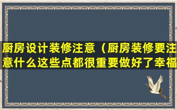 厨房设计装修注意（厨房装修要注意什么这些点都很重要做好了幸福感爆棚）