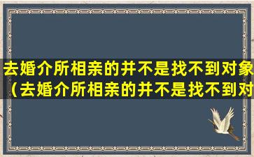 去婚介所相亲的并不是找不到对象（去婚介所相亲的并不是找不到对象吗）