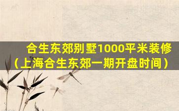 合生东郊别墅1000平米装修（上海合生东郊一期开盘时间）