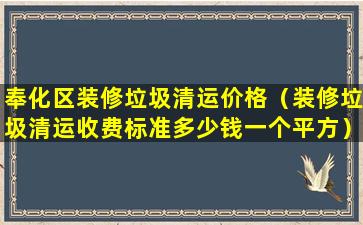 奉化区装修垃圾清运价格（装修垃圾清运收费标准多少钱一个平方）