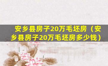 安乡县房子20万毛坯房（安乡县房子20万毛坯房多少钱）