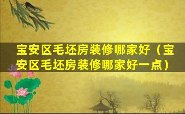 宝安区毛坯房装修哪家好（宝安区毛坯房装修哪家好一点）