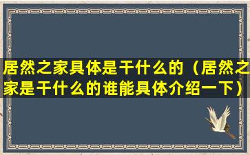 居然之家具体是干什么的（居然之家是干什么的谁能具体介绍一下）