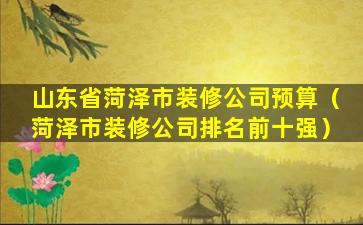 山东省菏泽市装修公司预算（菏泽市装修公司排名前十强）