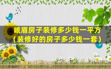 峨眉房子装修多少钱一平方（装修好的房子多少钱一套）