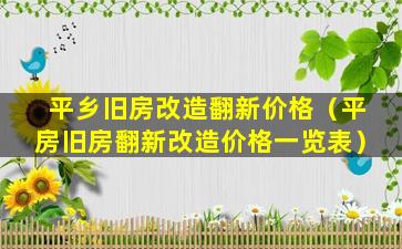 平乡旧房改造翻新价格（平房旧房翻新改造价格一览表）