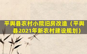 平舆县农村小院旧房改造（平舆县2021年新农村建设规划）