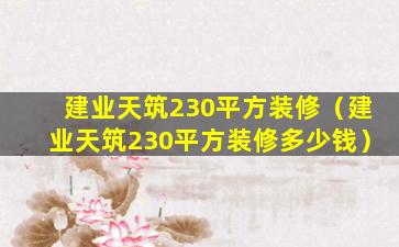 建业天筑230平方装修（建业天筑230平方装修多少钱）