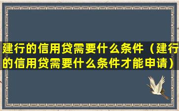 建行的信用贷需要什么条件（建行的信用贷需要什么条件才能申请）