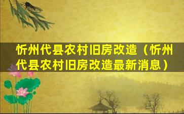 忻州代县农村旧房改造（忻州代县农村旧房改造最新消息）