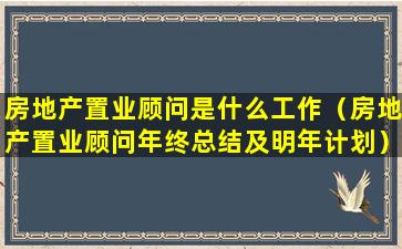 房地产置业顾问是什么工作（房地产置业顾问年终总结及明年计划）