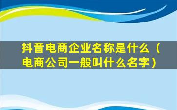 抖音电商企业名称是什么（电商公司一般叫什么名字）