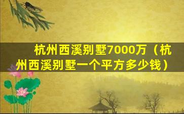 杭州西溪别墅7000万（杭州西溪别墅一个平方多少钱）