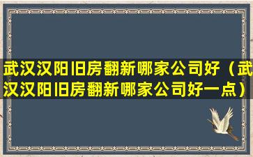 武汉汉阳旧房翻新哪家公司好（武汉汉阳旧房翻新哪家公司好一点）