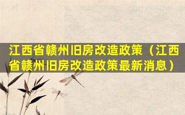 江西省赣州旧房改造政策（江西省赣州旧房改造政策最新消息）