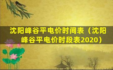 沈阳峰谷平电价时间表（沈阳峰谷平电价时段表2020）