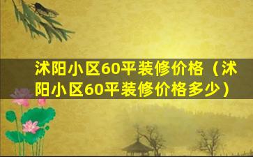 沭阳小区60平装修价格（沭阳小区60平装修价格多少）