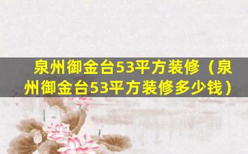 泉州御金台53平方装修（泉州御金台53平方装修多少钱）