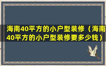 海南40平方的小户型装修（海南40平方的小户型装修要多少钱）