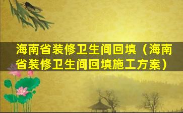 海南省装修卫生间回填（海南省装修卫生间回填施工方案）