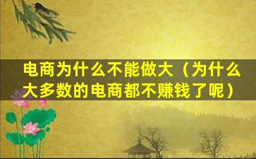 电商为什么不能做大（为什么大多数的电商都不赚钱了呢）