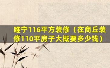 睢宁116平方装修（在商丘装修110平房子大概要多少钱）