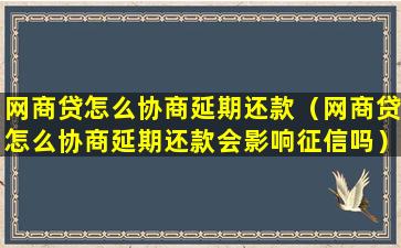 网商贷怎么协商延期还款（网商贷怎么协商延期还款会影响征信吗）