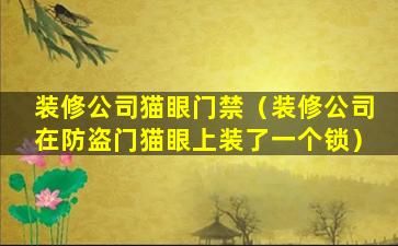 装修公司猫眼门禁（装修公司在防盗门猫眼上装了一个锁）