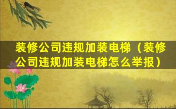 装修公司违规加装电梯（装修公司违规加装电梯怎么举报）