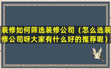 装修如何筛选装修公司（怎么选装修公司呀大家有什么好的推荐呢）