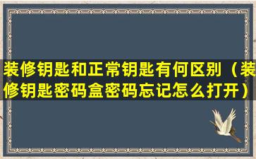 装修钥匙和正常钥匙有何区别（装修钥匙密码盒密码忘记怎么打开）