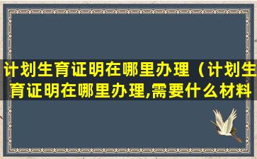 计划生育证明在哪里办理（计划生育证明在哪里办理,需要什么材料）