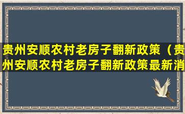 贵州安顺农村老房子翻新政策（贵州安顺农村老房子翻新政策最新消息）