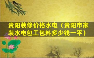 贵阳装修价格水电（贵阳市家装水电包工包料多少钱一平）