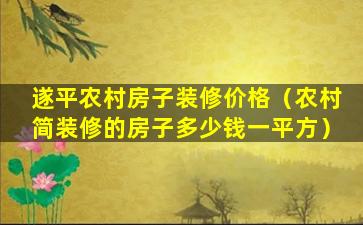 遂平农村房子装修价格（农村简装修的房子多少钱一平方）